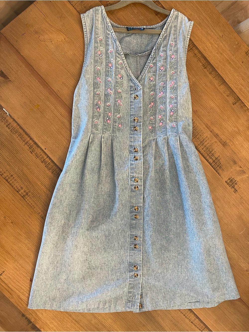 Vintage 90’s Embroidered Denim Dress with Tie back and pockets